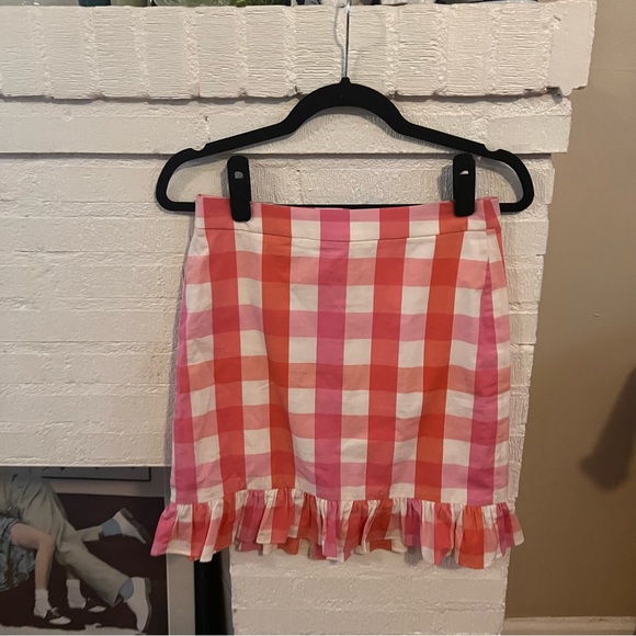J.Crew Factory Pink & Tangerine Gingham Skirt - Picture 1 of 5